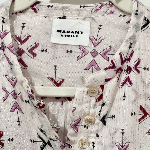 NEW Isabel Marant Salika Printed Cotton Blouse White/Pink/Silver S/S 23 Size 2 - Picture 9 of 12